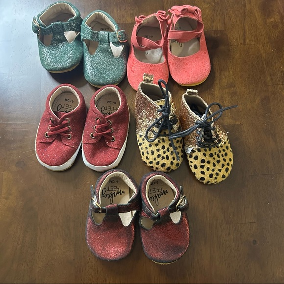Monkey Feet Leather Baby Shoes Bundle Size 6-12M Ballet Sneaker Boots & T Strap - Picture 1 of 16